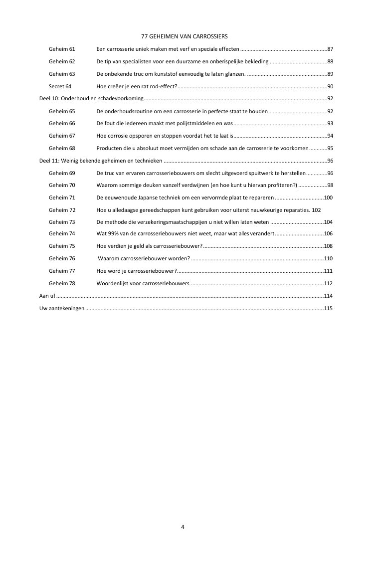 Inhoudsopgave (3/3): de 77 geheimen