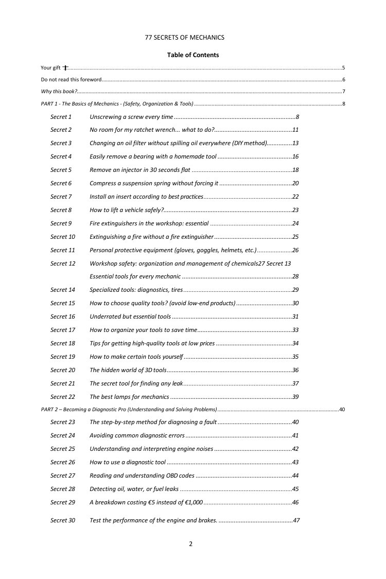 Contents (1/3): the 77 secrets