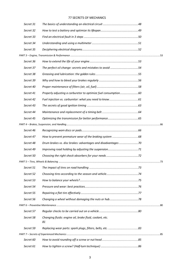 Contents (2/3): the 77 secrets