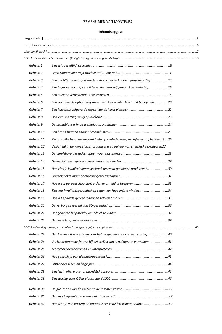 Inhoudsopgave (1/3): de 77 geheimen