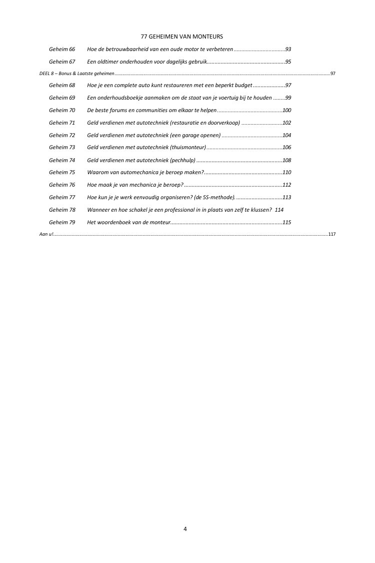 Inhoudsopgave (3/3): de 77 geheimen