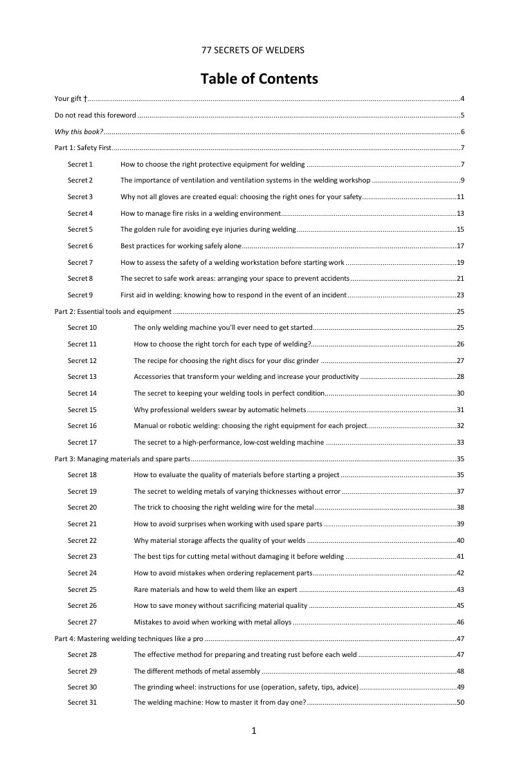 Contents (1/3): the 77 secrets