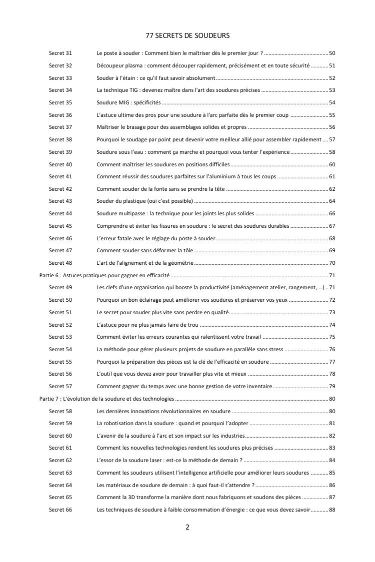 Sommaire (2/3) : les 77 secrets