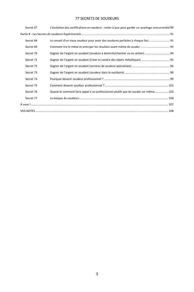 Sommaire (3/3) : les 77 secrets