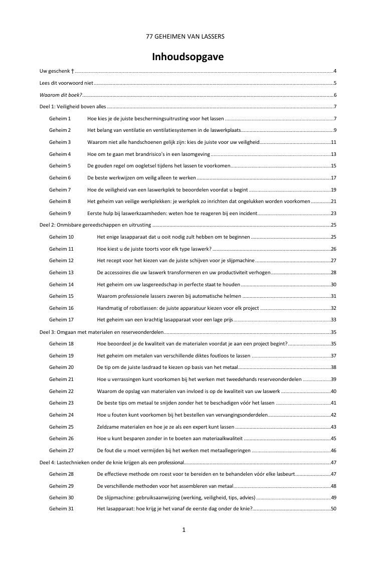 Inhoudsopgave (1/3): de 77 geheimen