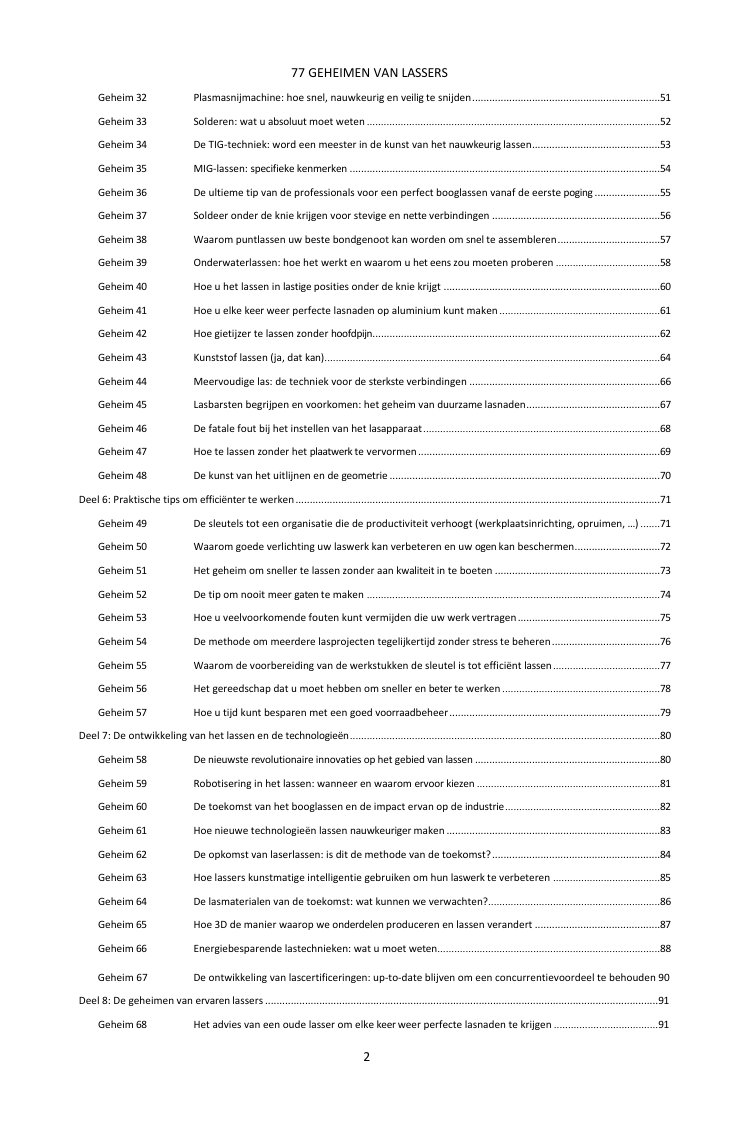 Inhoudsopgave (2/3): de 77 geheimen