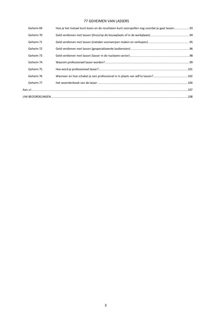 Inhoudsopgave (3/3): de 77 geheimen